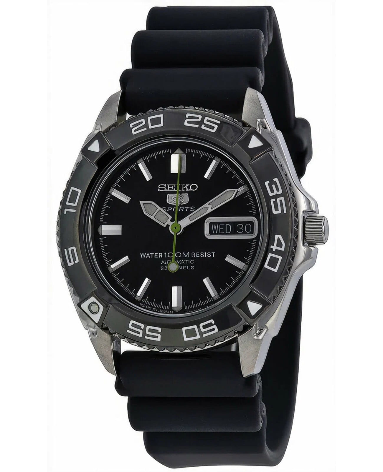 Seiko Seiko 5 Regular SNZB23J2  SNZB23J2 механические мужские часы черный циферблат, браслет резина — вид спереди